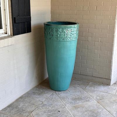 3 Ft Tall Enameled Terra Cotta Planter ~ Excellent