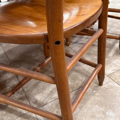 S. BENL & BROS ~ Solid Oak Tressel Table w/6 Matching Chairs