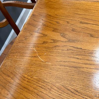 S. BENL & BROS ~ Solid Oak Tressel Table w/6 Matching Chairs