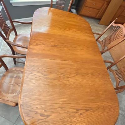 S. BENL & BROS ~ Solid Oak Tressel Table w/6 Matching Chairs