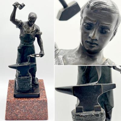 A Bronze Blacksmith & His Anvil Sculpture