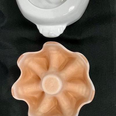 Frankoma White Covered Casserole with Warming Stand