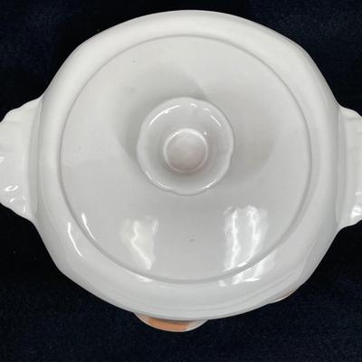 Frankoma White Covered Casserole with Warming Stand