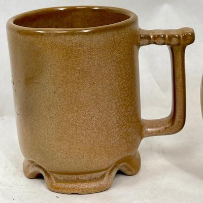 Frankoma Pottery Western Wagon Wheel Design small planter with 2 coffee mugs