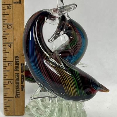 Vinci Vintage Hand Fused Glass Statue / Figurine - Frolicking Dolphins