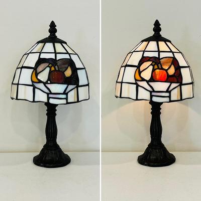 Single (1) ~ 12” Tall Tiffany Style Metal Base Table Lamp ~ Stained Glass Shade