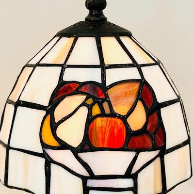 Single (1) ~ 12” Tall Tiffany Style Metal Base Table Lamp ~ Stained Glass Shade