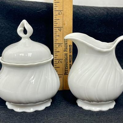 Ceramic Lidded Sugar Bowl and Creamer