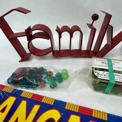 Family Game Night Lot - 2 Macula boards, extra markers. and metal 3D "Family" sign