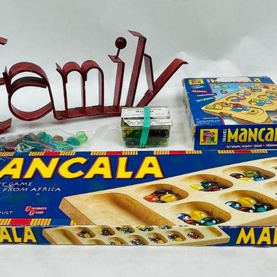 Family Game Night Lot - 2 Macula boards, extra markers. and metal 3D "Family" sign