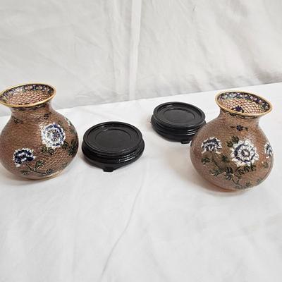 Pair of Cloissone Vases + Leaf Bowl (DR-JS)