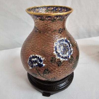 Pair of Cloissone Vases + Leaf Bowl (DR-JS)
