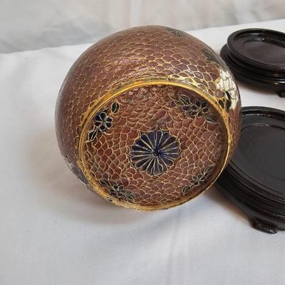 Pair of Cloissone Vases + Leaf Bowl (DR-JS)