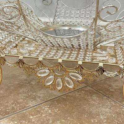 36" Metal & Crystals Cinderella Carriage Mirrored Candle Holder
