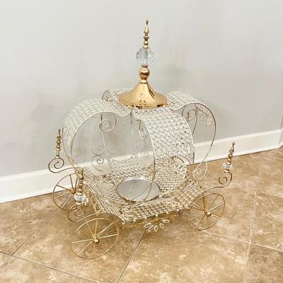 36" Metal & Crystals Cinderella Carriage Mirrored Candle Holder