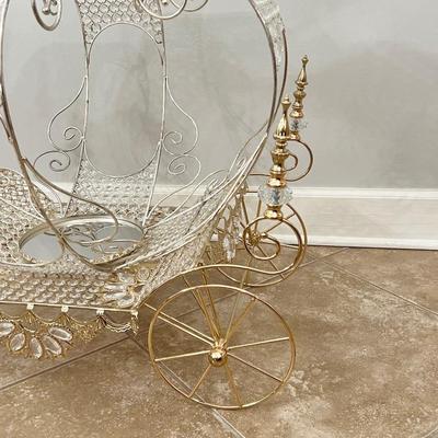 36" Metal & Crystals Cinderella Carriage Mirrored Candle Holder