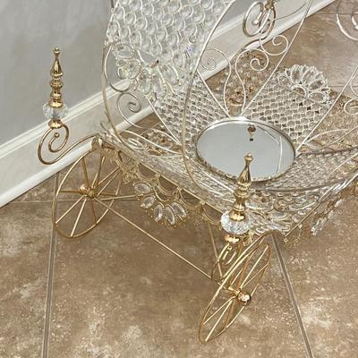 36" Metal & Crystals Cinderella Carriage Mirrored Candle Holder