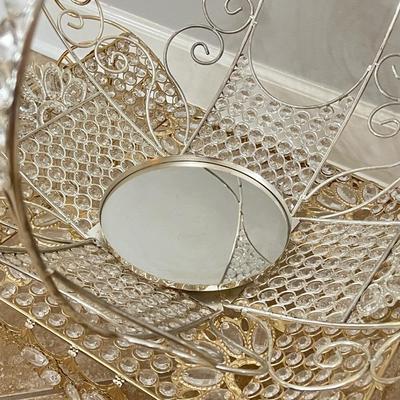 36" Metal & Crystals Cinderella Carriage Mirrored Candle Holder