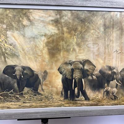 1417 Vintage "Elephant at Amboseli" Framed Print on Board