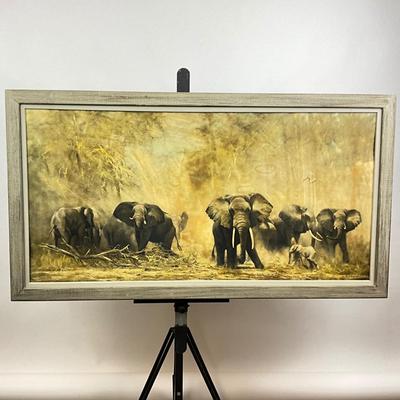 1417 Vintage "Elephant at Amboseli" Framed Print on Board