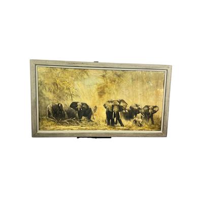 1417 Vintage "Elephant at Amboseli" Framed Print on Board