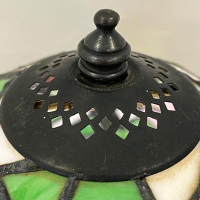Single (1) ~ 14” Tiffany Style Metal Base Table Lamp ~ Stained Glass Shade