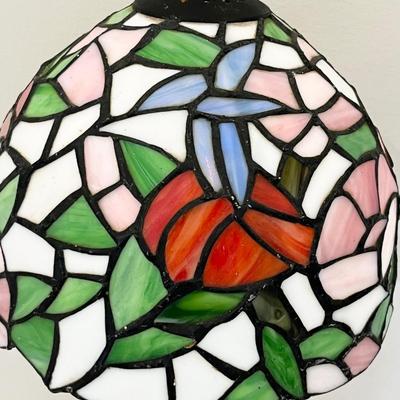 Single (1) ~ 14” Tiffany Style Metal Base Table Lamp ~ Stained Glass Shade