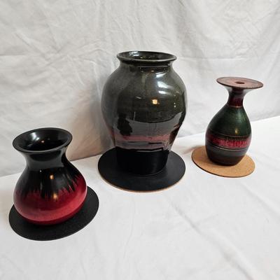 Trio of Wood/Pottery Vases, by Always Azul Pottery, The Final Turn, & More (DR-JS)