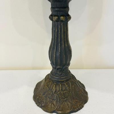 Single (1) ~ 15” Tall Tiffany Style Metal Base Table Lamp ~ Stained Glass Shade