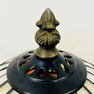 Single (1) ~ 15” Tall Tiffany Style Metal Base Table Lamp ~ Stained Glass Shade