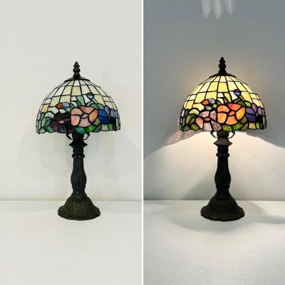 Single (1) ~ 15” Tall Tiffany Style Metal Base Table Lamp ~ Stained Glass Shade