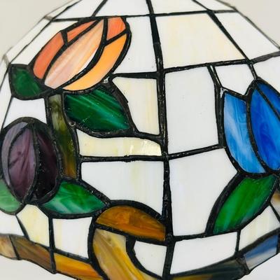 Single (1) ~ 14” Tall Tiffany Style Metal Base Table Lamp ~ Stained Glass Shade