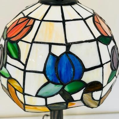 Single (1) ~ 14” Tall Tiffany Style Metal Base Table Lamp ~ Stained Glass Shade