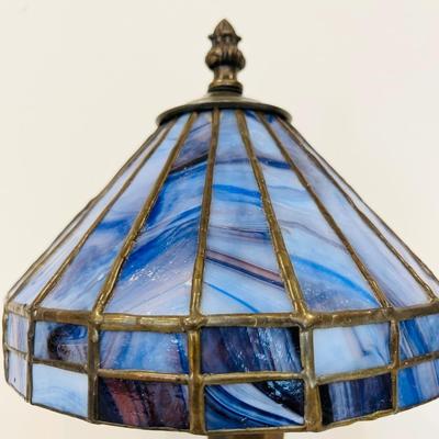 Single (1) ~ 12” Tall Tiffany Style Metal Base Table Lamp ~ Stained Glass Shade