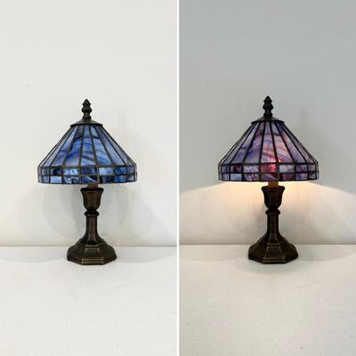 Single (1) ~ 12” Tall Tiffany Style Metal Base Table Lamp ~ Stained Glass Shade