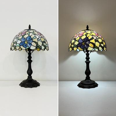 QOUIZEL LIGHTING ~ Single (1) ~ 19” Tiffany Style Metal Base Table Lamp ~ Stained Glass Shade