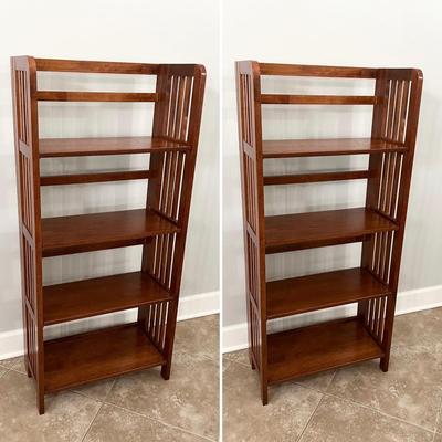 Pair (2) Wooden Mahogany Folding Shelving Units