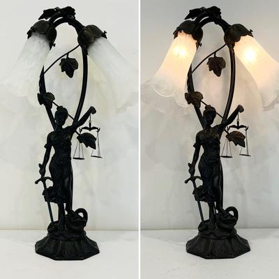 Single (1) ~ Bronze Lady Of Justice Table Lamp