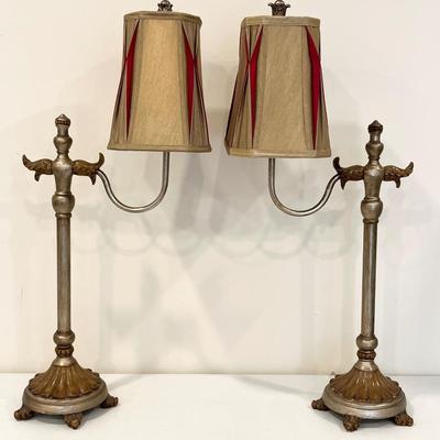 Pair (2) ~ 30” Brushed Bronze Finish Table Lamps