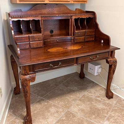 Brown Cherry Laminated Inlaid Claw Foot Secretary ~ *Read Details