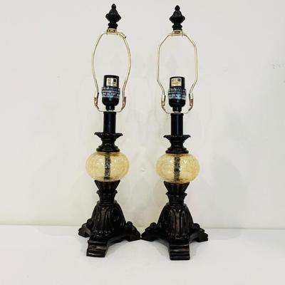 Pair (2) ~ 19” Crackled Glass Ball Table Lamps ~*Read Details