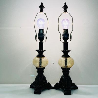 Pair (2) ~ 19” Crackled Glass Ball Table Lamps ~*Read Details