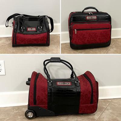 BRIGHTON ~ Three (3) Piece Red & Black Croc Luggage Set