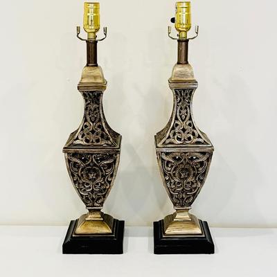 Pair (2) ~ 21” Brushed Gold Finish Table Lamps