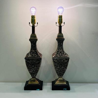 Pair (2) ~ 21” Brushed Gold Finish Table Lamps