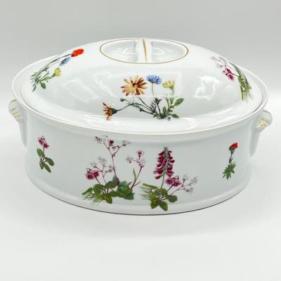 LOUIS LOURIOUX ~ Wild Flower ~ Oval Covered Porcelain Casserole Dish