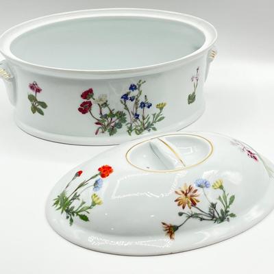 LOUIS LOURIOUX ~ Wild Flower ~ Oval Covered Porcelain Casserole Dish