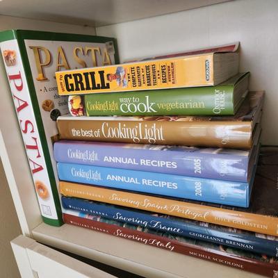 2 Shelves Loaded w Cookbooks Pasta Cooking Light Southern Living European Cooking & more