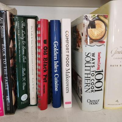 2 Shelves Loaded w Cookbooks Pasta Cooking Light Southern Living European Cooking & more