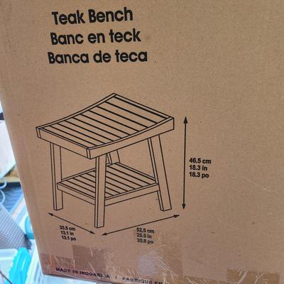 Teak Bench w Lower Shelf New in Box